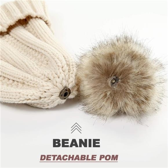 SAMZX Womens Winter Hat Thick Cable Knit Warm Beanie for Women with Faux Fur Pom main image 5